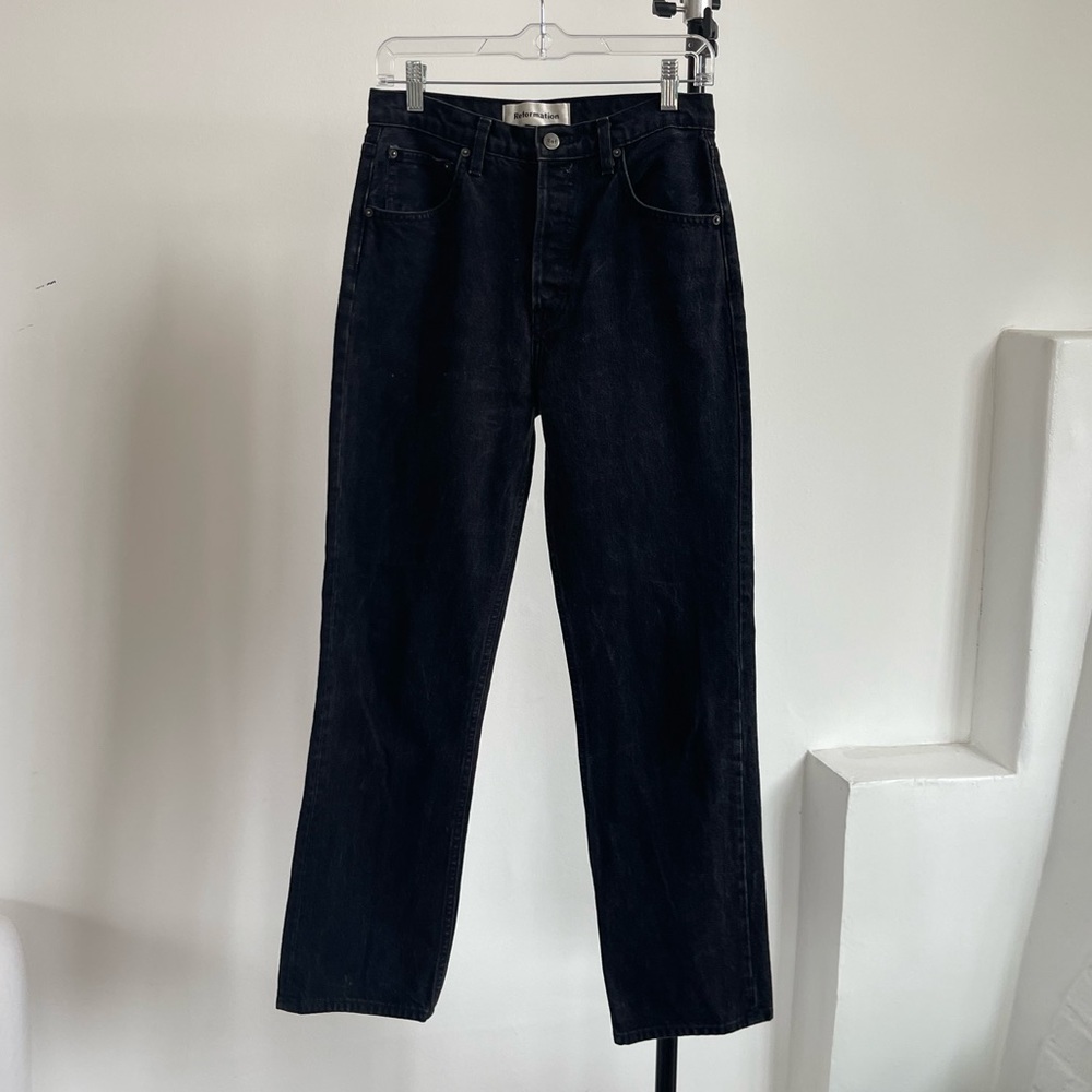 Reformation black straight leg jeans. 27” waist
